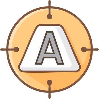 Target symbol with letter A in the center and crosshairs for precision targeting and focus vector
