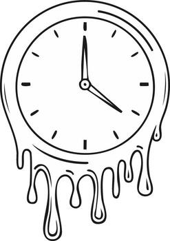 Surreal melting clock line art symbolizing time running out, deadlines, and pressure vector