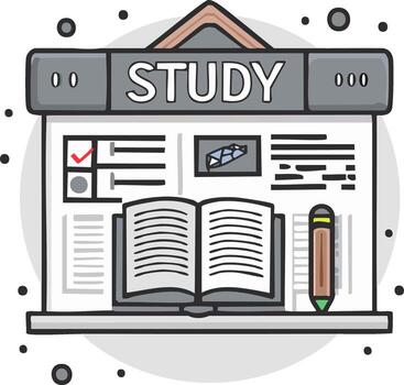 Study folder illustration with open book pencil and checklist for educational concepts and learning vector