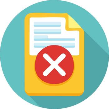 Flat design icon of a rejected document with a red cross mark symbol vector