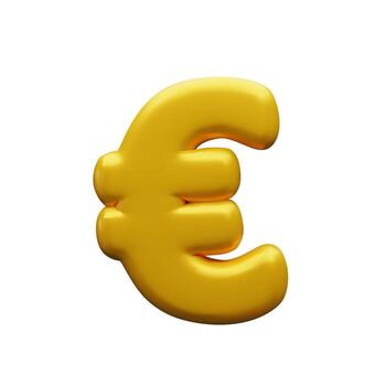 A 3D golden Euro currency symbol isolated on a clean white background. The symbol is designed in a puffy, inflated, balloon-like style with smooth, rounded edges and a glossy finish. vector