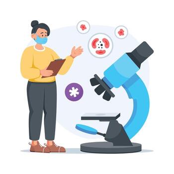 Flat Illustration of scientist analyzing microorganisms with microscope in medical lab vector