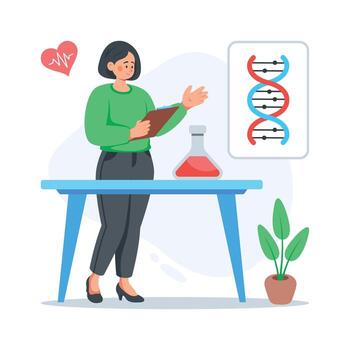 Flat style Illustration of scientist analyzing DNA sample in medical lab vector