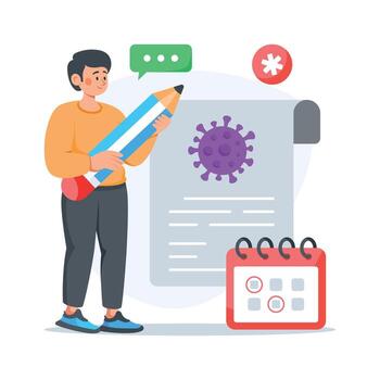 Illustration of scientist working on virus report and healthcare analysis vector