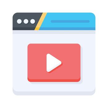 Web page icon with play button representing online marketing flat vector