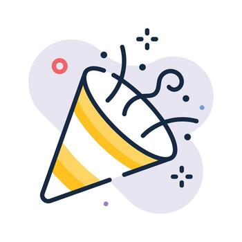 Well designed flat outline icon of party popper with confetti explosion for events vector