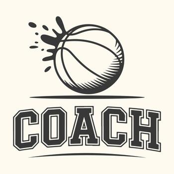 Art of basketball coach graphic with dynamic ball splash and bold text vector