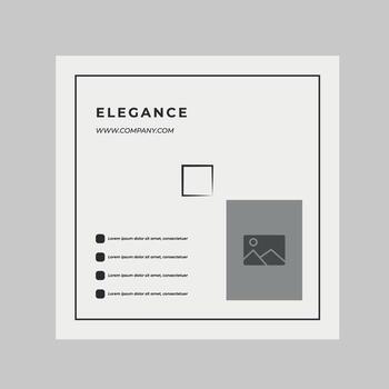 Art of elegant business card design with company name and website, featuring placeholder for image and bullet points for contact information template design vector