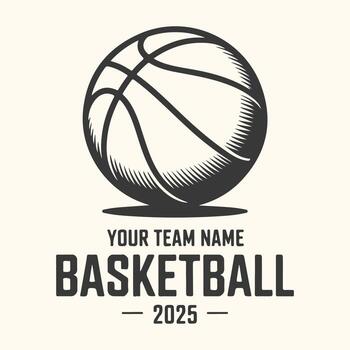 Art of basketball team name and year 2025 graphic with basketball icon vector
