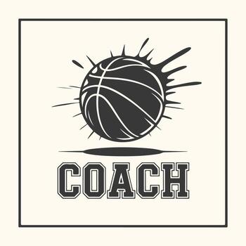 Art of dynamic basketball graphic with the word coach below vector