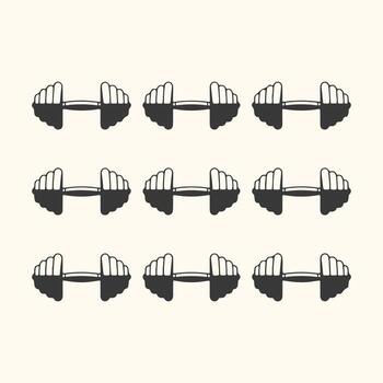 Art of a repeating pattern of handdrawn dumbbells, symbolizing fitness, strength training, and a healthy lifestyle, isolated on a cream background vector