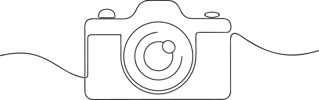Single line drawing of a camera with lens line art vector