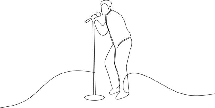 Single line drawing of a person singing into a microphone vector