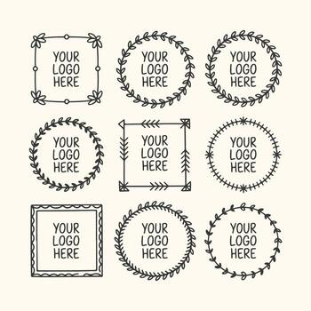 Art of collection of handdrawn circular and square frames with space for text, perfect for logos and branding vector