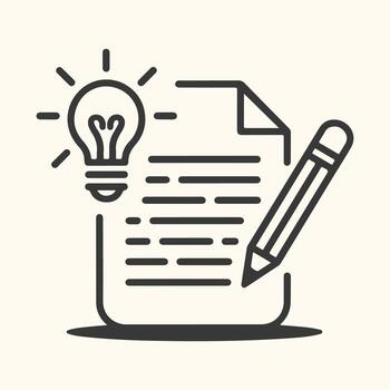 Arte de un ligero bulbo simbolizando un idea siguiente a un documento con un lápiz, representando escritura y creatividad, aislado en un ligero antecedentes vector