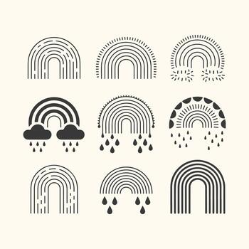 Arte de colección de nueve resumen boho arco iris íconos y símbolos, , Perfecto para moderno diseño proyectos vector
