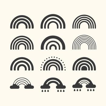 Arte de colección de doce minimalista arco iris iconos, , presentando varios estilos y sencillo formas para diseño elementos vector