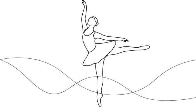One line drawing of a ballet dancer in motion continuous line vector