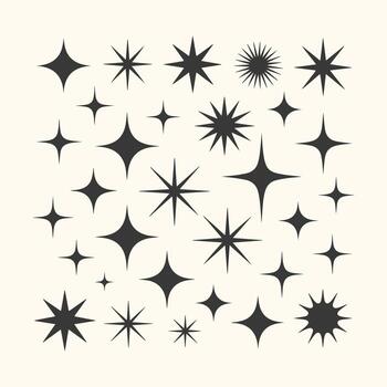 Art of a collection of various starbursts and sparkles in different shapes and sizes, isolated on a cream background, perfect for adding a touch of magic vector