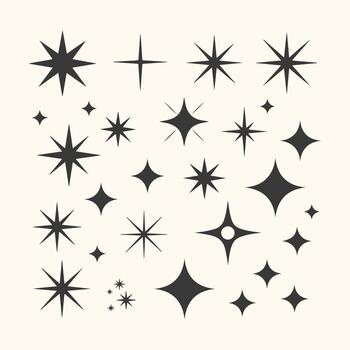 Arte de un colección de diverso Starburst y brillar gráfico elementos, aislado en un crema fondo, Perfecto para agregando un toque de magia y brillar a diseños vector