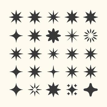 Art of a collection of diverse starburst and sparkle icons, isolated on a, perfect for adding a touch of magic and emphasis to designs vector