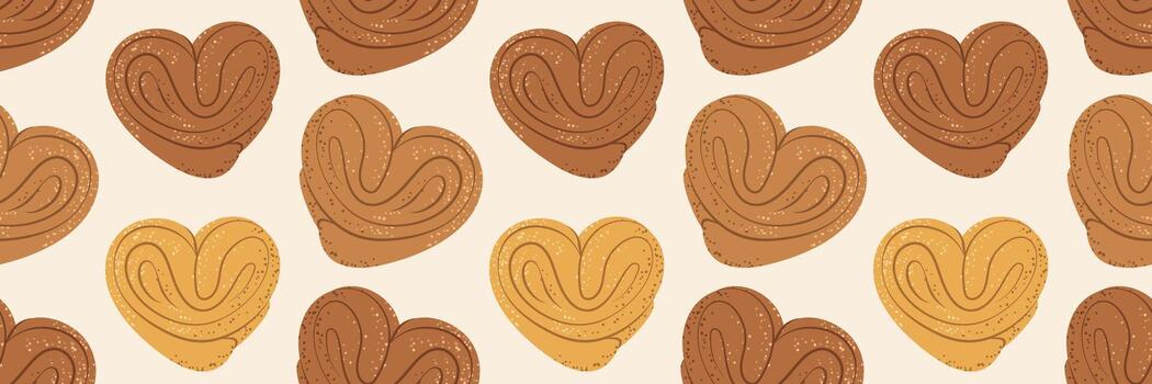 Seamless pattern of heart shaped cinnamon bun. Ideal for bakery branding and packaging. vector