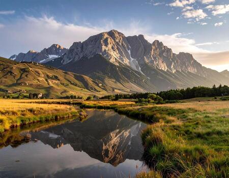 Abstract 3D visualization of flowing binary code and data , Generated image photo