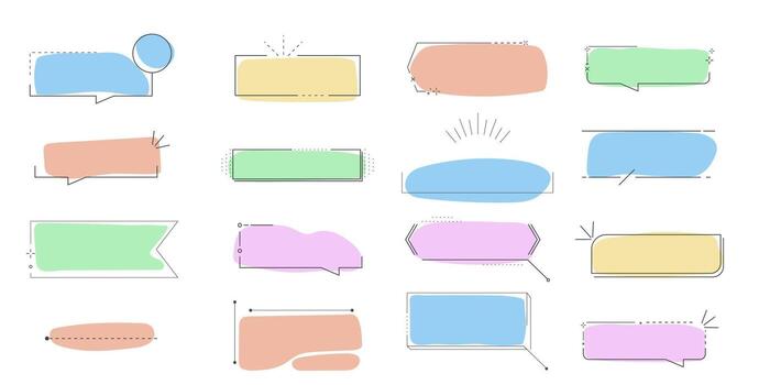 Text box set callout text frame, border. Line simple set empty template for title, divider line design element. Banner, comic ribbon label element. vector