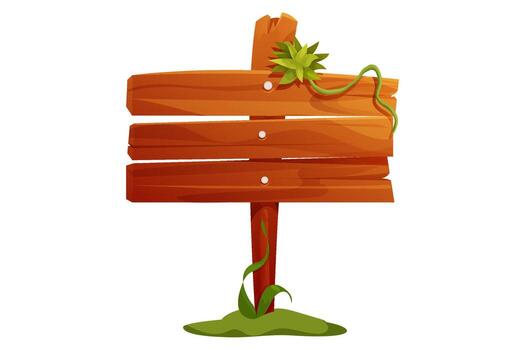 Wooden jungle signposts, empty board textured wood plank.Wood plank frame game signpost, farm garden or jungle pointing panel. Set menu ui design. Outdoor empty textured arrow vector