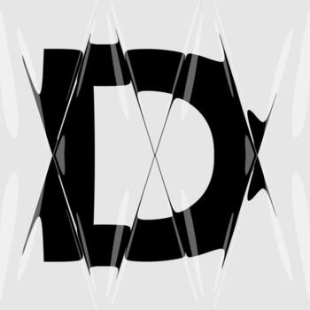 Abstract distorted letter D with liquid refraction and glass prism effect. Bold geometric typography twisted through smooth optical distortion. Perfect for futuristic layouts, posters vector