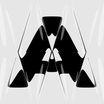 Abstract distorted letter A with liquid glass refraction effect. Modern black and white design featuring bold typography warped through optical distortion and glossy prism reflections. vector