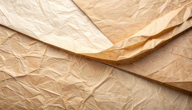 Crumpled kraft paper displays a warm earthy tone and delicate texture ideal for backgrounds in rustic art and craft design projects. photo