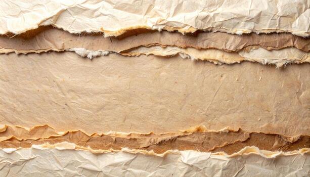 Torn layers of tan and brown paper create an abstract textured background perfect for adding depth and visual interest to designs. photo