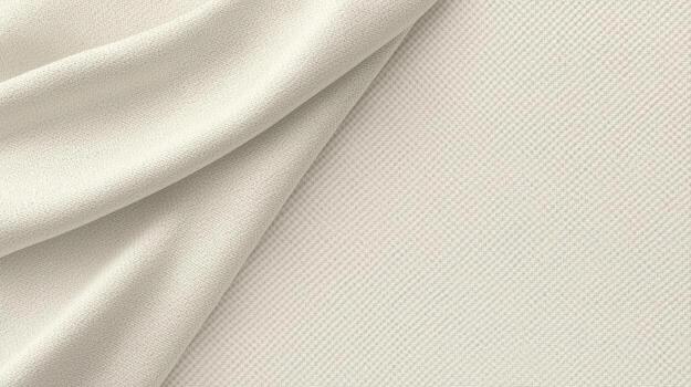 An elegant closeup shows a soft ivory fabric with subtle folds and a textured surface creating a visually appealing and luxurious backdrop. photo