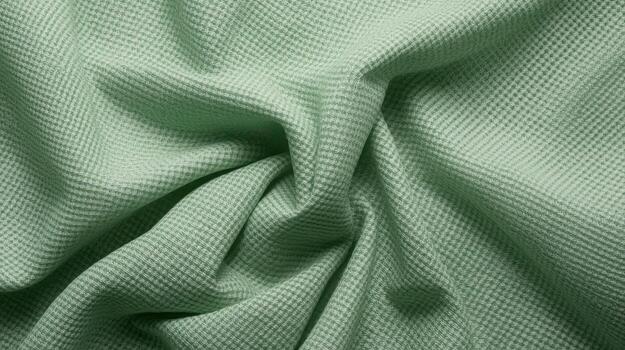 An abstract close-up shot reveals the gentle folds and textures of a light green waffle knit fabric, creating a calming and subtle background. photo