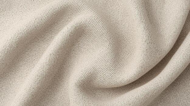 Soft beige textile surface showcases a woven pattern, creating a textured background with subtle variations in light and shadow throughout it. photo