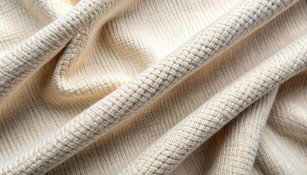 Close up shot showing a textured cream fabric with light and shadow creating soft folds in its surface for a simple elegant backdrop now. photo