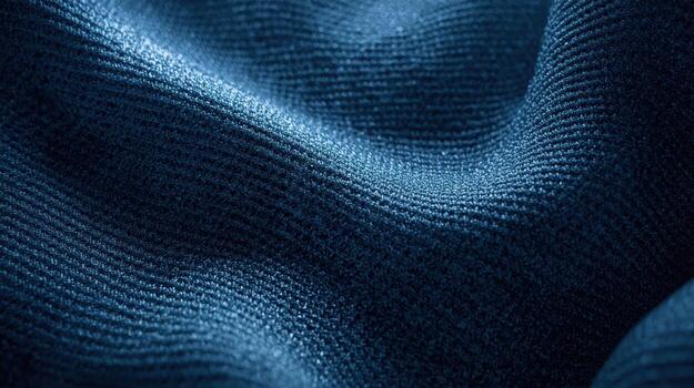 A close-up shot reveals the intricate textures and subtle shadows of a luxurious navy blue corduroy fabric with smooth, flowing waves. photo