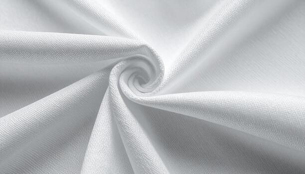 Abstract view of a pristine white cotton fabric elegantly swirled to showcase its delicate texture and smooth surface in soft light detail. photo
