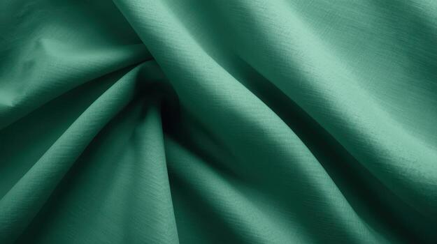 A close-up shot reveals the delicate folds and subtle textures of a smooth, vibrant green fabric, creating an elegant, luxurious backdrop. photo
