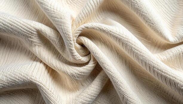 Abstract closeup of delicate cream colored fabric with subtle geometric pattern creating soft waves and folds for a textured background design. photo