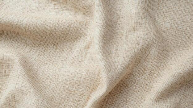 A close-up shot reveals the intricate texture and subtle folds of a beige woven fabric creating a soft and elegant background element. photo
