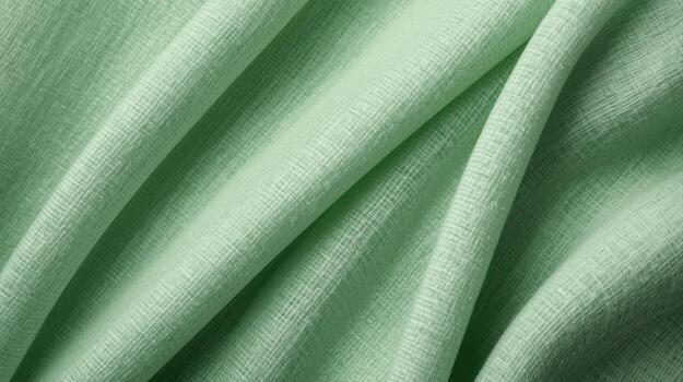 Soft mint green linen fabric is draped artfully creating gentle folds and subtle textures, showcasing its natural beauty and elegant simplicity. photo