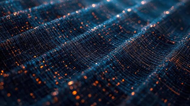 An abstract visualization of a digital network with interconnected glowing nodes creating a sophisticated, futuristic, flowing landscape look. photo