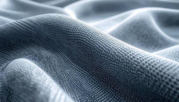 Abstract closeup of flowing rippled fabric material showcasing intricate woven texture and subtle light play creating soft elegant waves effect. photo