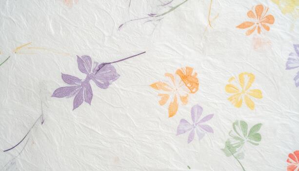 A delicate floral pattern with watercolor flowers on a textured white background creates a soft and artistic paper for design projects. photo