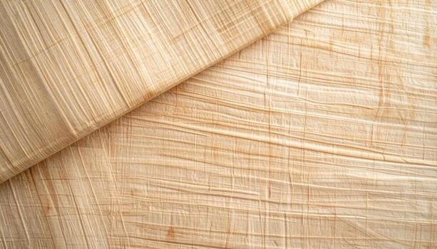 un de cerca Disparo vitrinas el texturizado superficie de un ligero marrón de colores tela material característica multa vertical y horizontal líneas a lo largo de. foto