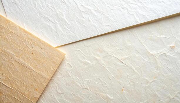 Abstract background with textured white and brown paper laying in overlapping layers creating depth and dimension for artistic effect. photo