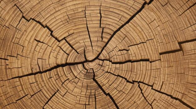 A detailed close up shows the intricate s and cracks within a freshly cut tree trunk, revealing its age and natural pattern so beautiful. photo
