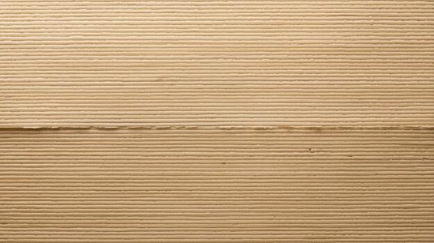 Close up view of horizontal corrugated cardboard material showing its parallel lines and natural paper texture with soft shadows for background. photo